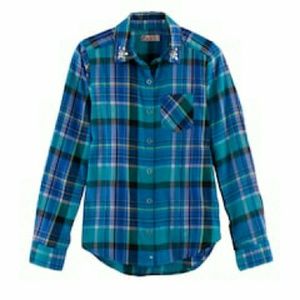 SO plaid shirt with jewels on collar